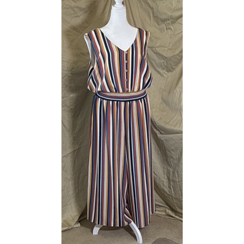 APT. 9 Striped Sleeveless Wide-Leg Jumpsuit XXL Multicolor Elastic Waist Button